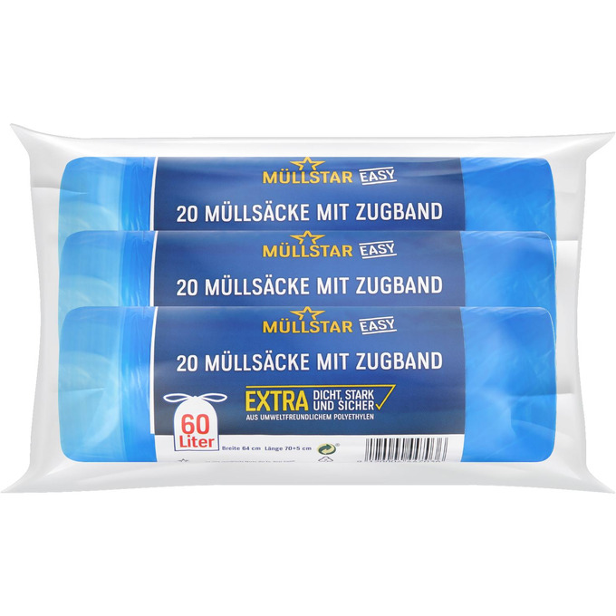 Müllsäcke mit Zugband 60lt. 3x20stk