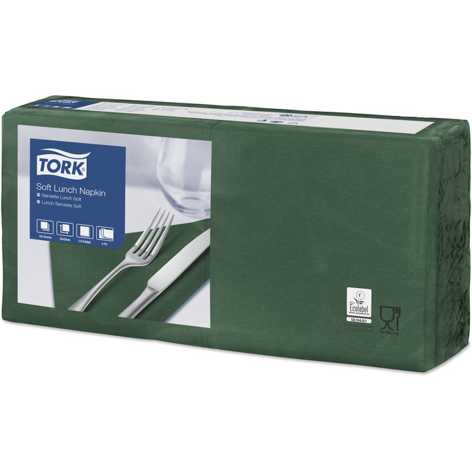 Tork Soft Lunchservietten 33x33cm 150Stk 1​/​4F 3lg dunkelgrün