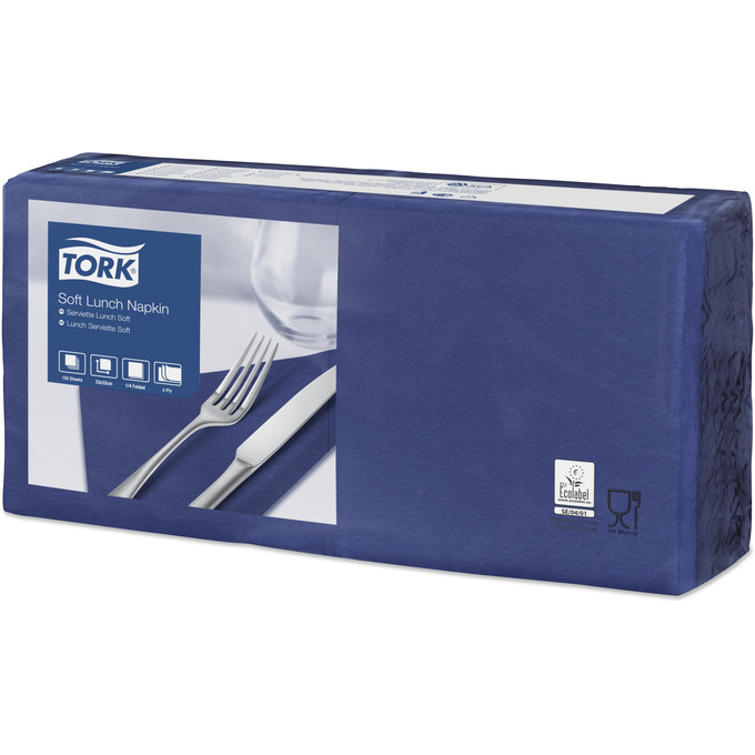 Tork Soft Lunchservietten 33x33cm 150Stk 1​/​4F 3lg dunkelblau