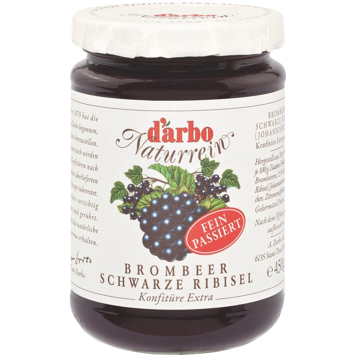 Darbo Naturrein Brombeere Schwarze Ribisel Konfitüre Etxra, passiert, 50% Fruchtanteil 450g