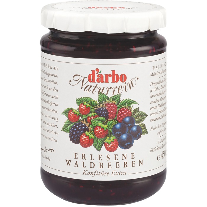 Darbo Naturrein Waldbeeren mehr Frucht Konfitüre Extra, 50% Fruchtanteil 450g