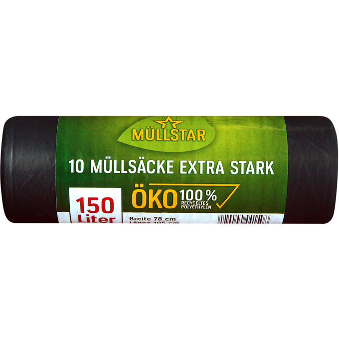 Müllstar Müllsack Öko 150L 10 Stück schwarz extrastark