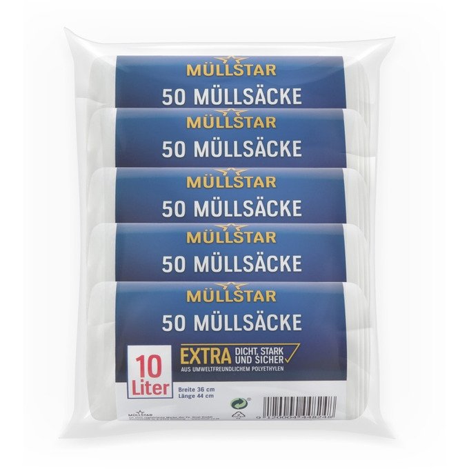 Müllstar Müllsack 10L 5x50 Stück weiss