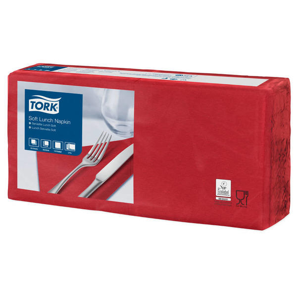 Tork Soft Lunchserviette Bordeauxrot, 33 x 33 cm, 3-lagig, 1/4 Falz 150 Stk