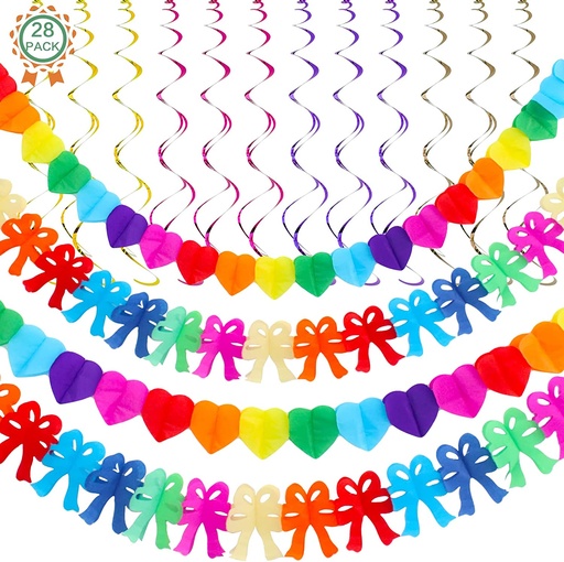 Set 4 Stück Bunt Papier Girlande mit 24 Stück Spiral Girlanden