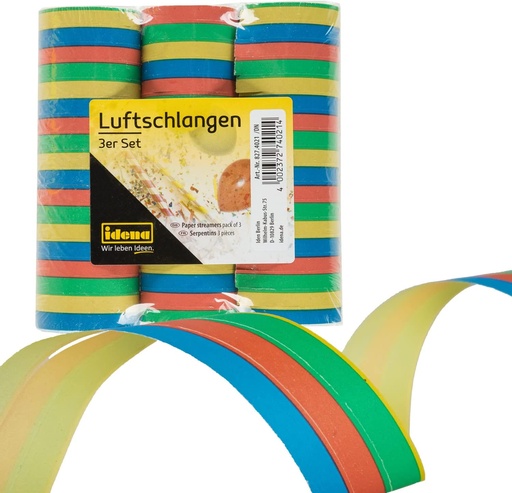 Luftschlangen, 3 Rollen, Mehrfarbig